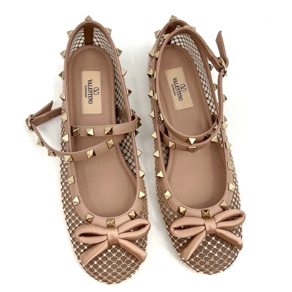VALENTINO GARAVANI Rockstud Crystal Net Ankle-Strap Ballerina Flats new 39.5 - Picture 8 of 14
